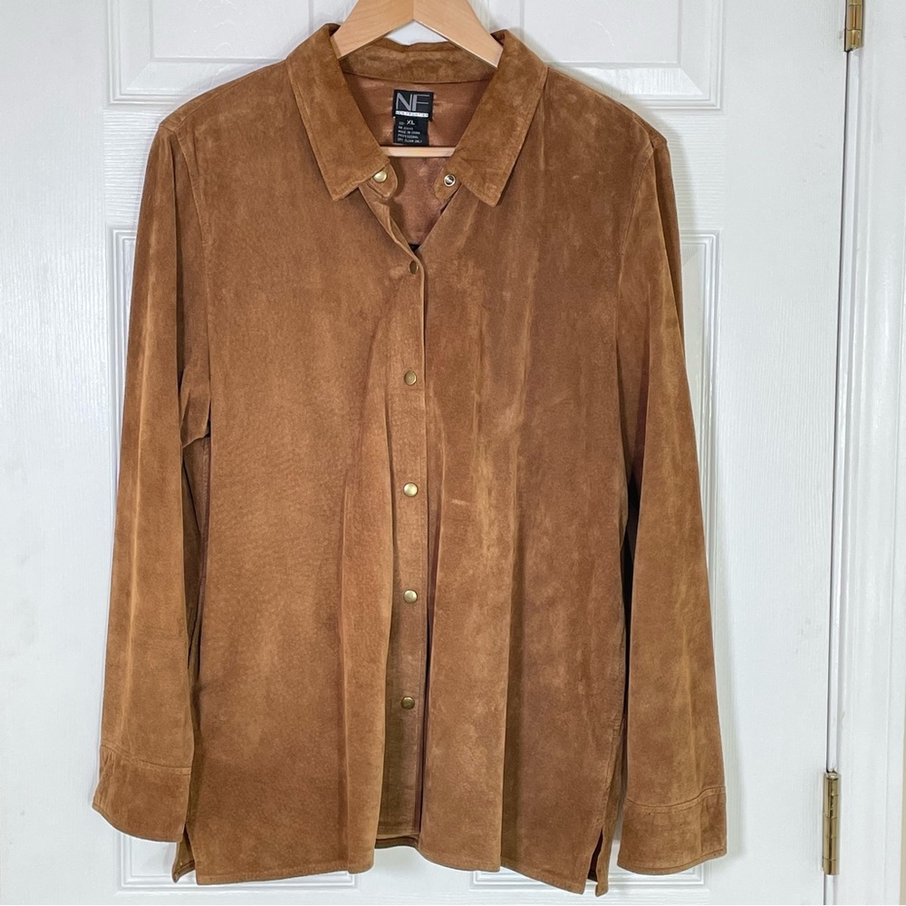 NF New Frontier Suede Womens Shirt Jacket Size XL Boxy Snap Buttons Y2K Style